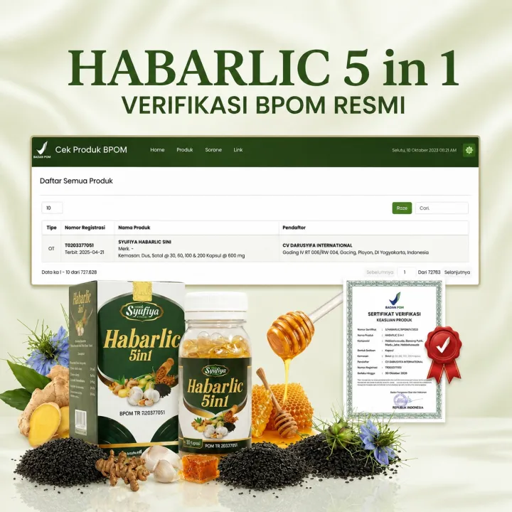 Habarlic 5in1 — terdaftar & terverifikasi BPOM resmi (TR203377061), herbal alami pilihan